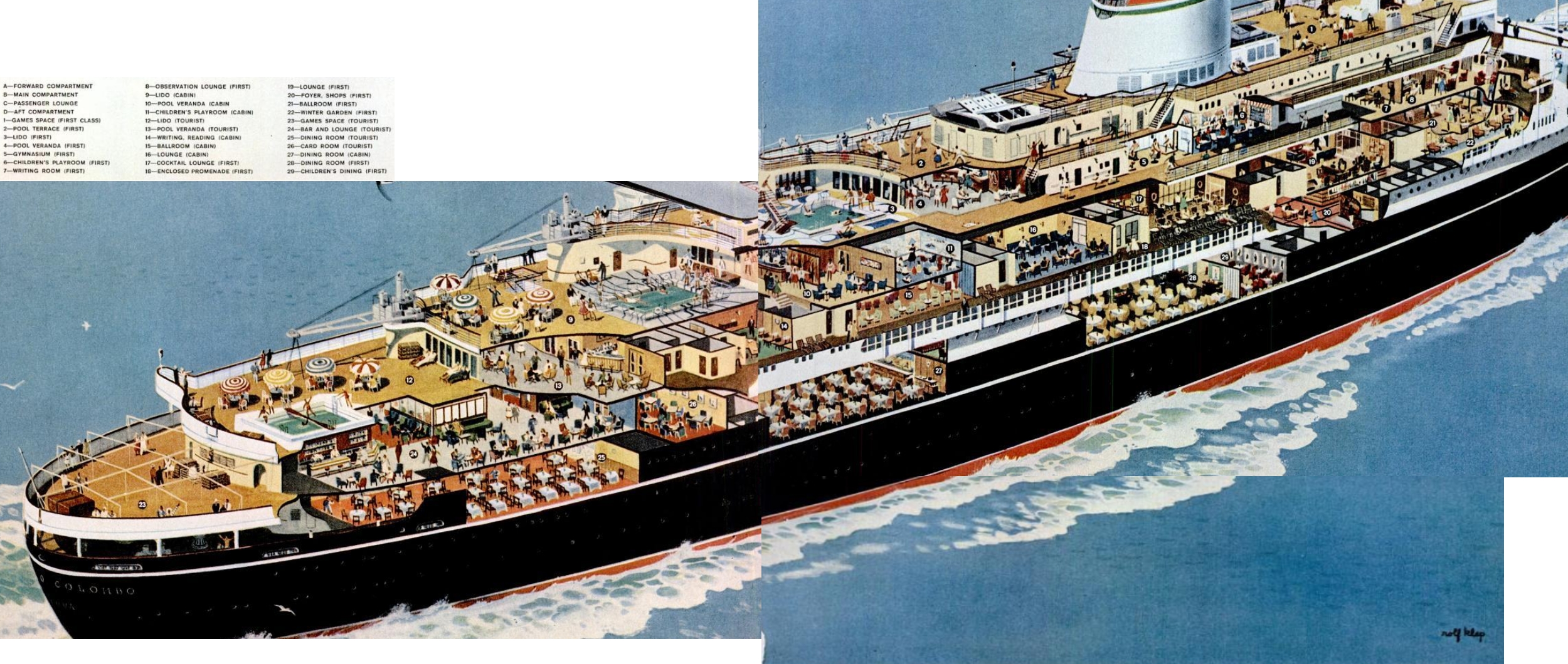 Oceanliner Cristoforo Columbo Cutaway, 1955