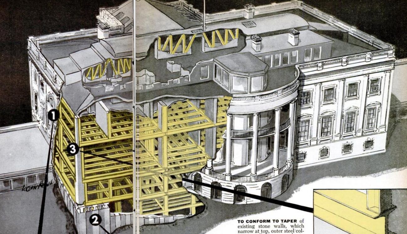 White House Cutaway Drawing 1950