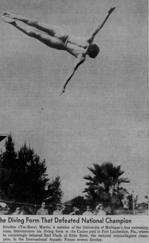 Strother Martin Diving in Florida for Michigan Team