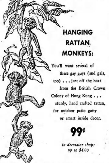 Vintage Hanging Rattan Monkeys