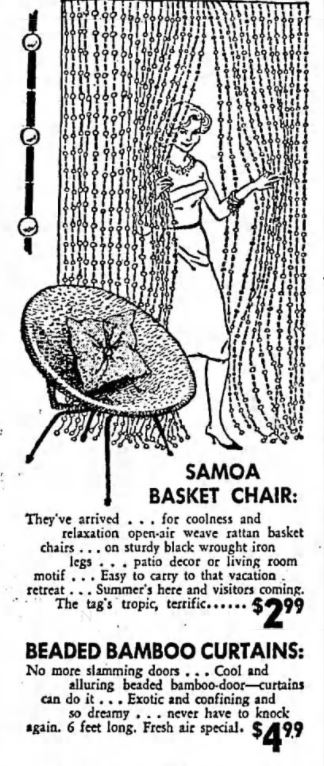 Vintage Samoa Basket Chair and Beaded Bamboo Curtains