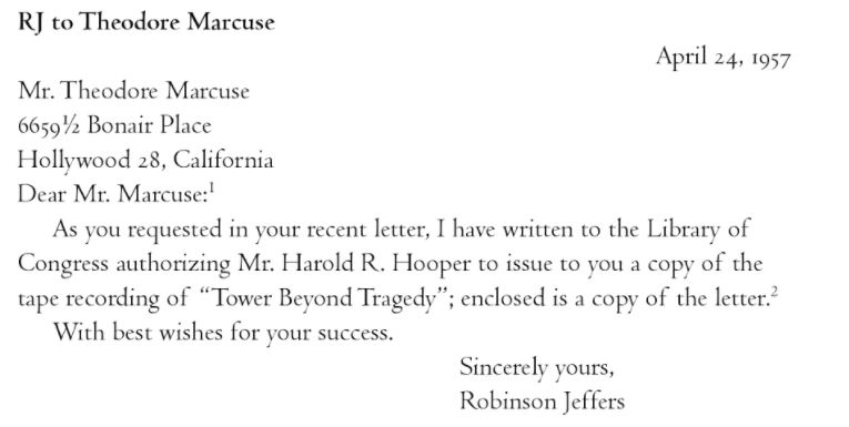 Robinson Jeffers to Marcuse