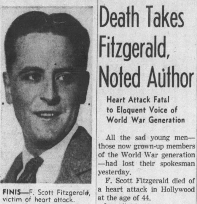 F. Scott Fitzgerald Death Notice