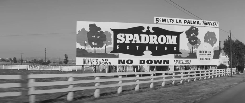 Spadrom Estates Billboard, No Down Payment, 1957